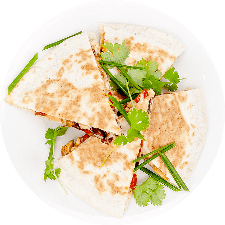 Quesadillas with chicken, pepper, kidney beans and jalapeno