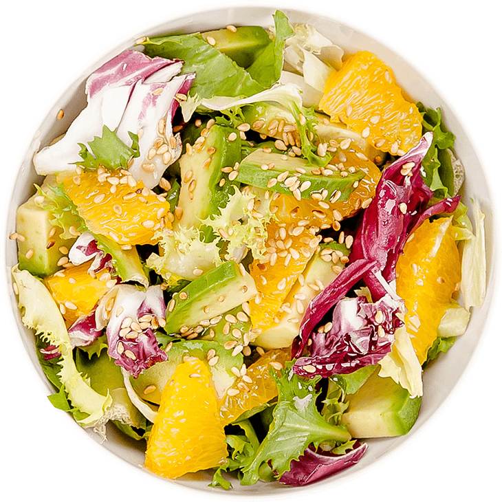 Salat mit Avocado, Orange und Oliven