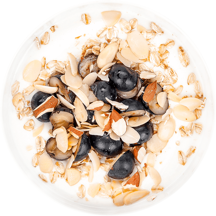 Joghurt mit Haferflocken, Blaubeeren und Mandeln 