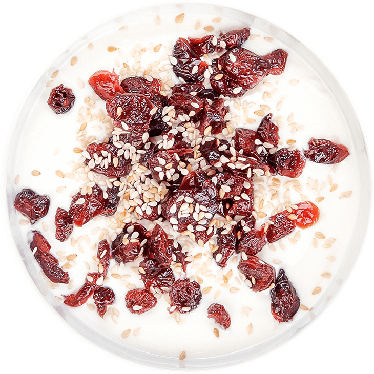 Yoghurt with dried cranberries and sesame seeds