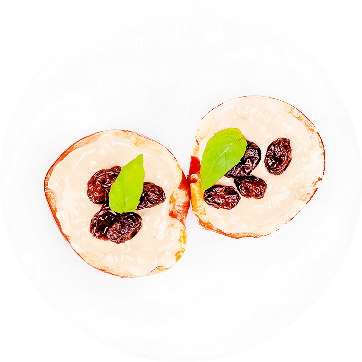 Zwischenmahlzeit - Nektarine mit Erdnussbutter und Preiselbeere