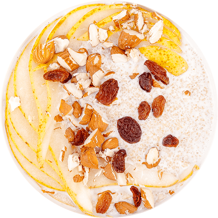 Amaranth porridge with pear, raisins and almonds