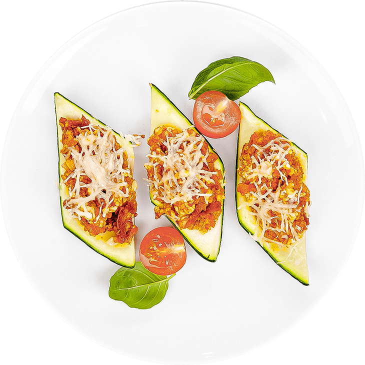 Stuffed courgette with turkey and tomato