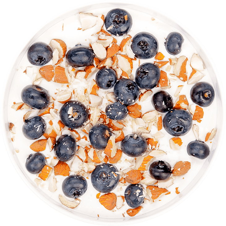 Soya yoghurt with almonds and blueberries