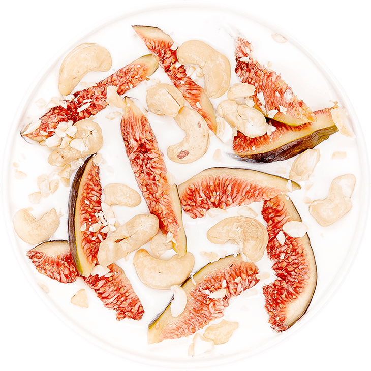 Soya yoghurt with fig and cashew nuts