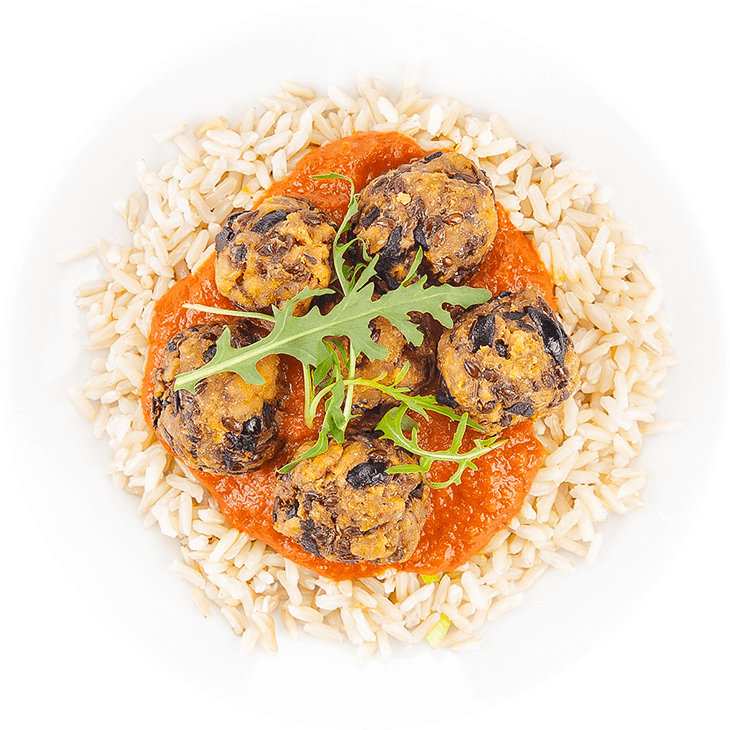 Tempeh balls with brown rice