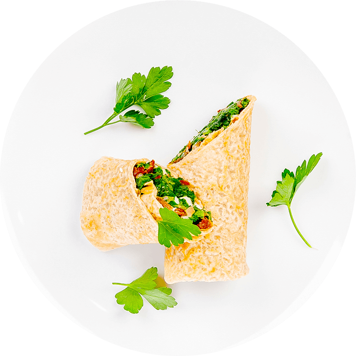 Crepes with mozzarella cheese, spinach and dried tomatoes