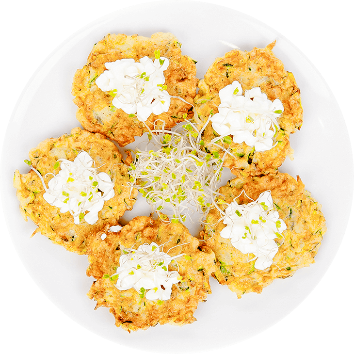 Courgette fritters with cottage cheese and sprouts