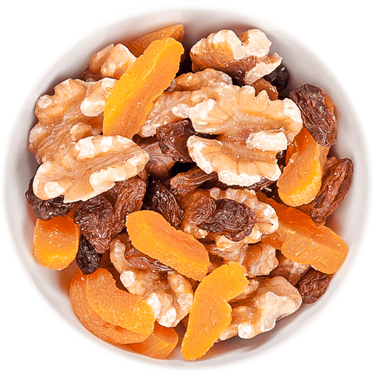 Snack - walnuts, dried apricots, raisins