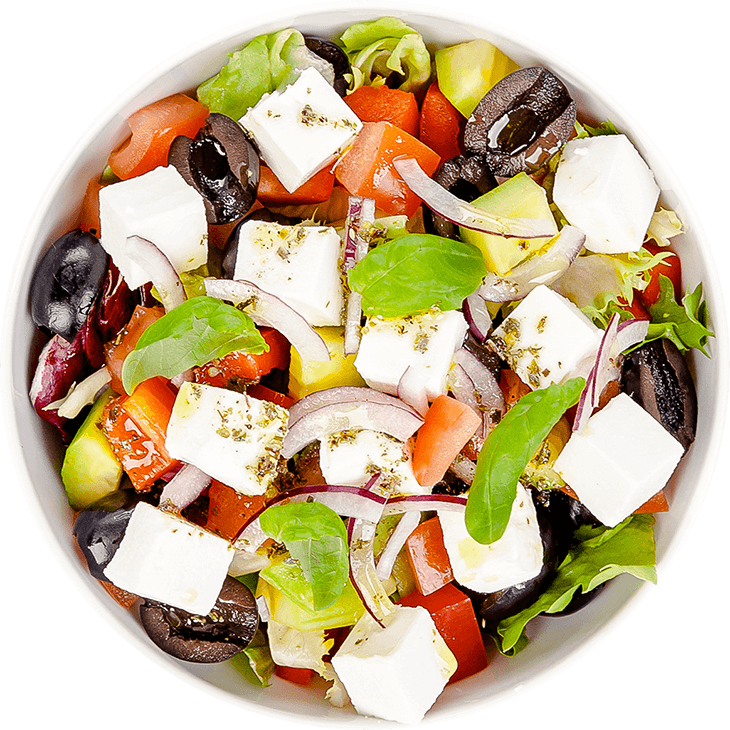 (Greek) salad with feta cheese, tomato, cucumber, pepper and olives