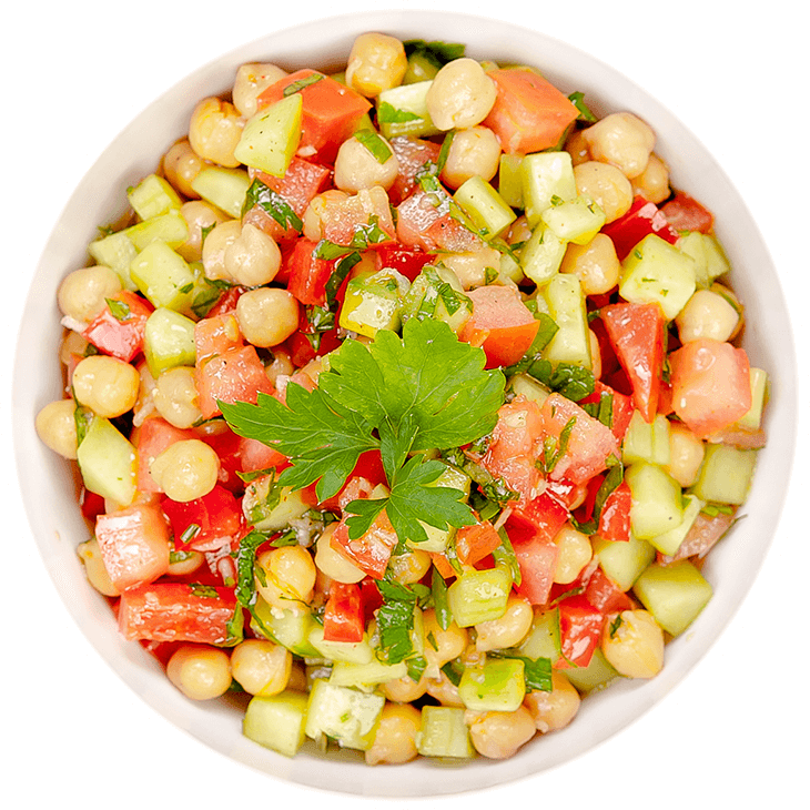 Vegetable salad with chickpeas, pepper and parsley leaves