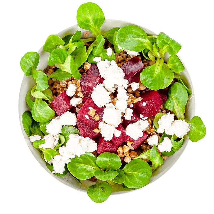 Salad with buckwheat, goat's cheese and beetroot