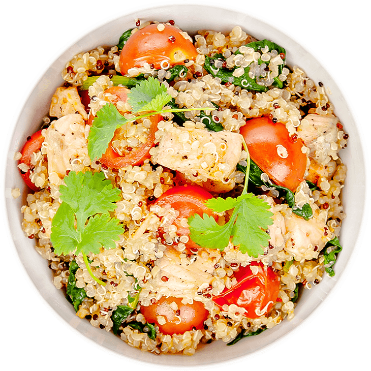 Salad with quinoa, salmon, spinach and cherry tomatoes