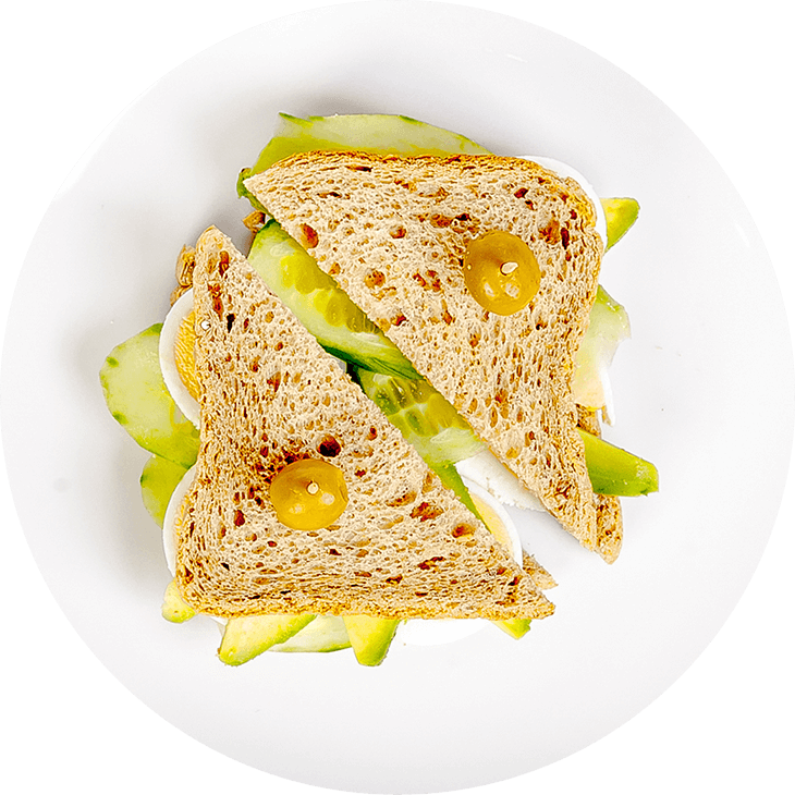 Sandwich with egg, cucumber and avocado