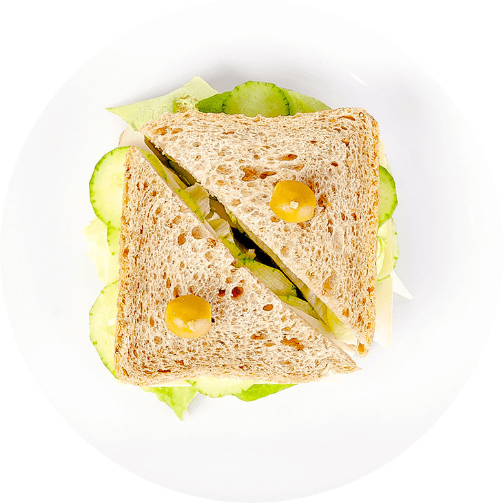 Sandwich with cheese, cucumber and lettuce