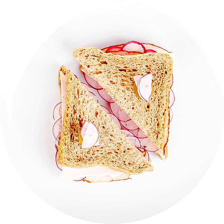 Sandwich with ham and radish