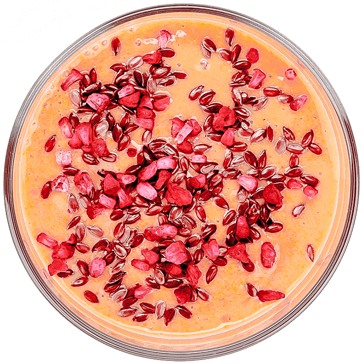Immunity-boosting millet smoothie with raspberry, banana and mandarin 