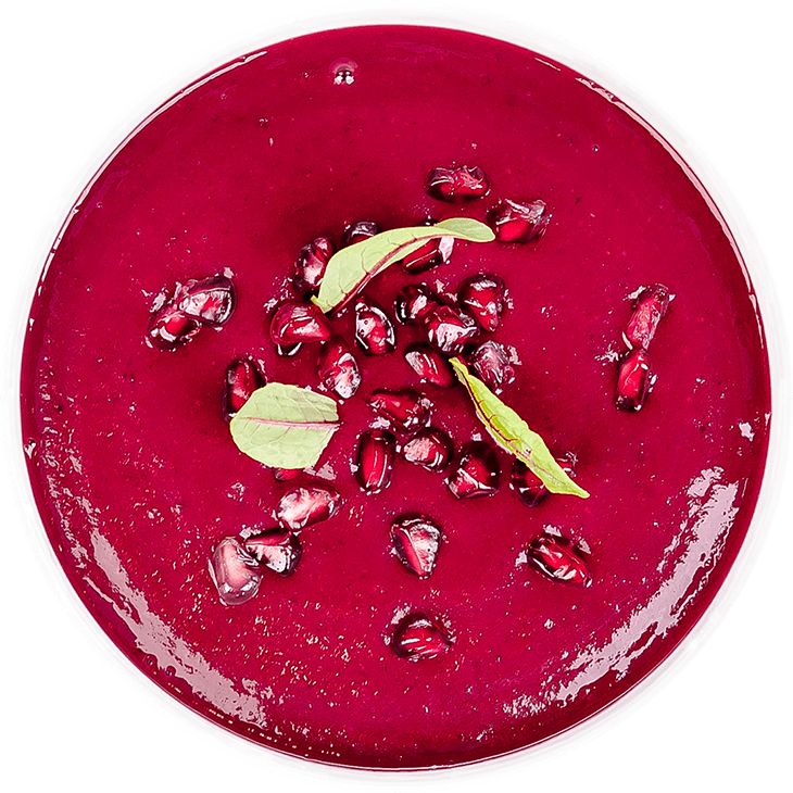 Beetroot cream soup with millet and dried plums