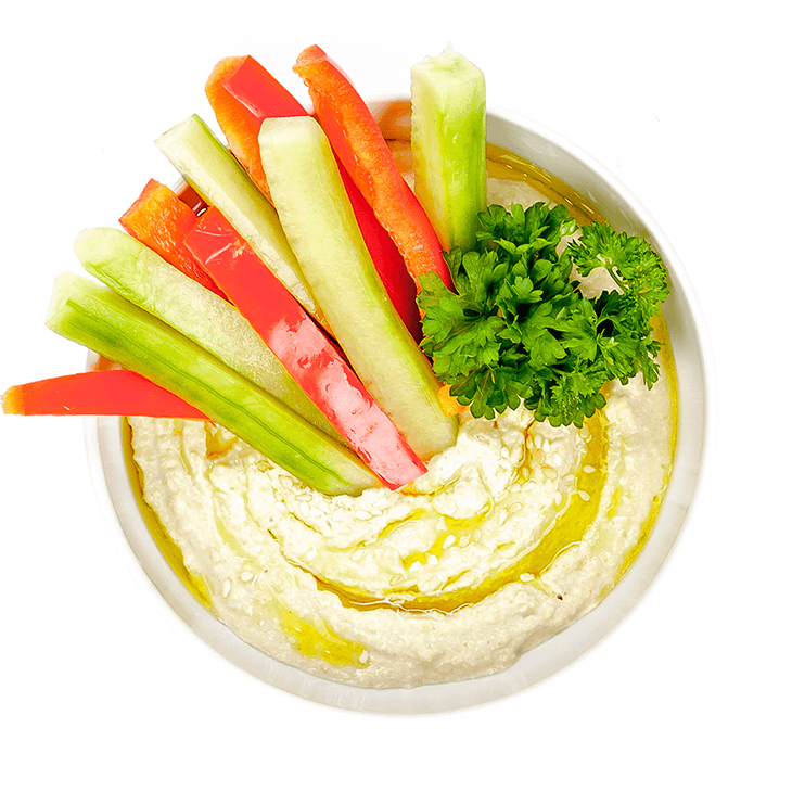 Hummus with cucumber and pepper