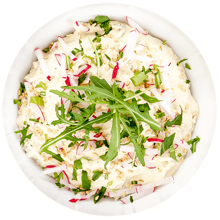 Hummus with rocket and radish