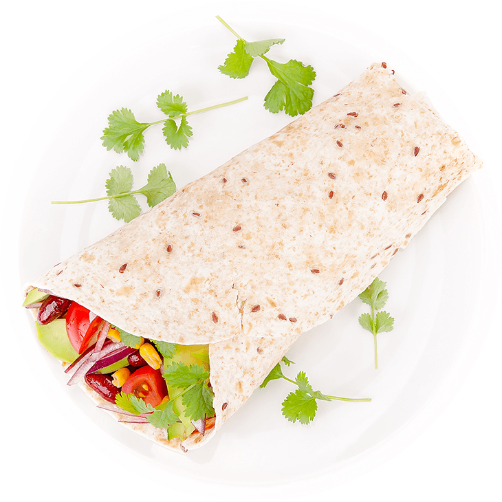 Tortilla wrap with kidney bean, avocado and sweetcorn