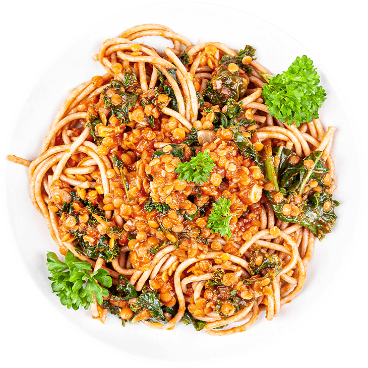 Spaghetti z soczewicą i jarmużem